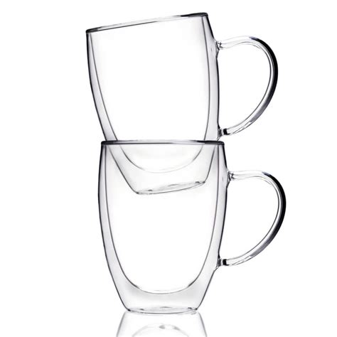 Double Walled Glass Coffee Mugs With Handle 12 Oz Kitchables