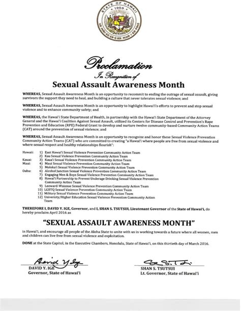 Gov Ige Declares April 2016 Sexual Assault Awareness Month Kau