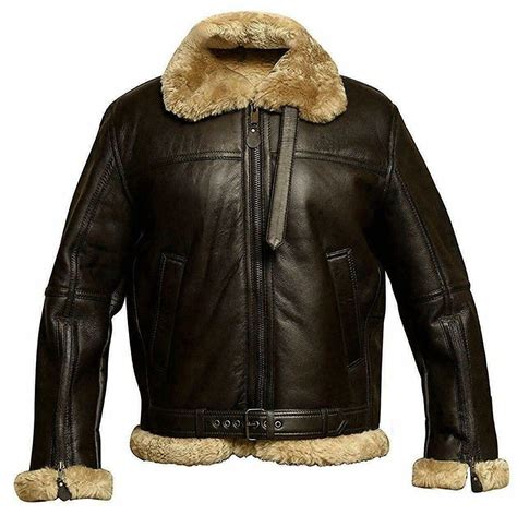 Raf Aviator Bomber Brown Sheepskin Fur Collar Genuine Leather Etsy In