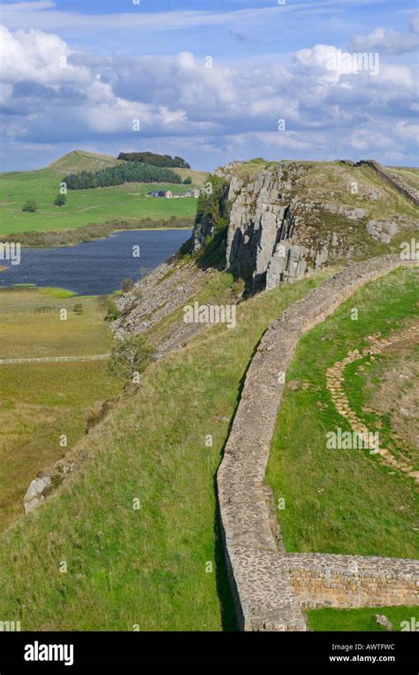 Hadrians Wall And Crag Lough Near Once Brewed Northumberland England