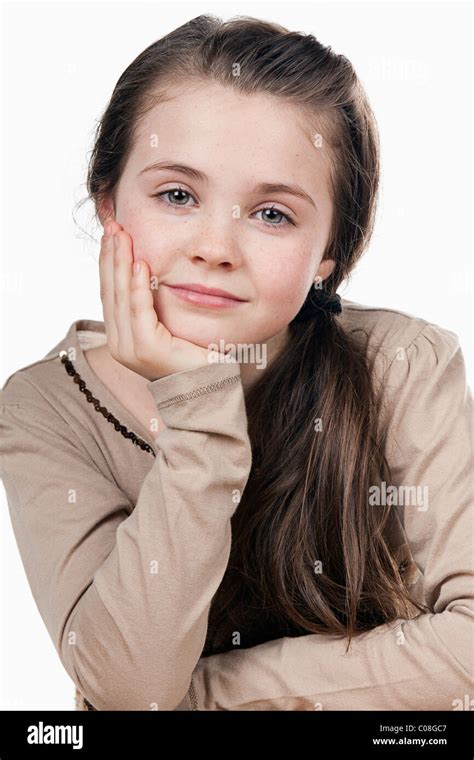 Cute Brown Haired Child Smiling Stock Photo Alamy