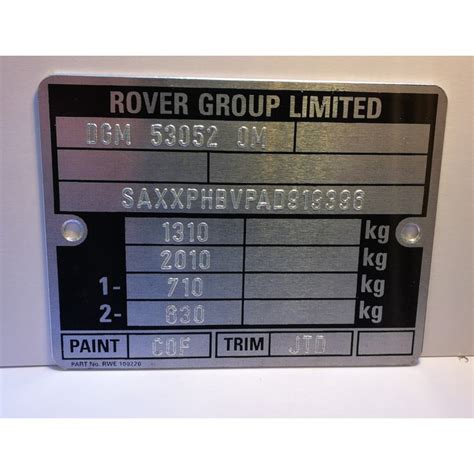 Rover Id Plate Vin Tag Body Plate