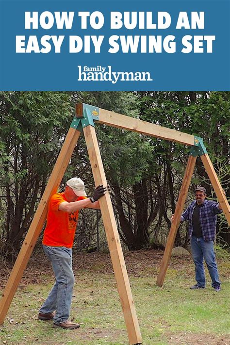 The legs of the swing set now need to be pegged to the ground, so it doesn't fall over. How to Build an Easy DIY Swing Set | Swing set diy, Swing ...