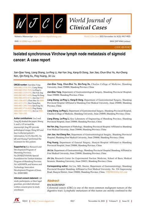 Pdf Isolated Synchronous Virchow Lymph Node Metastasis Of Sigmoid