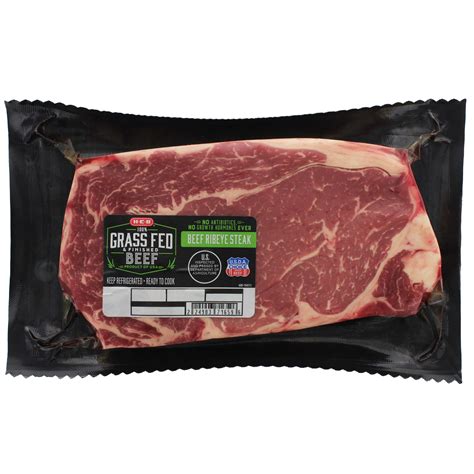 H E B Grass Fed Beef Ribeye Steak Boneless Thick Usda Choice Lupon