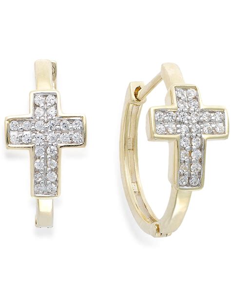 Wrapped In Love Diamond Cross Hoop Earrings In 10k Gold 16 Ct Tw