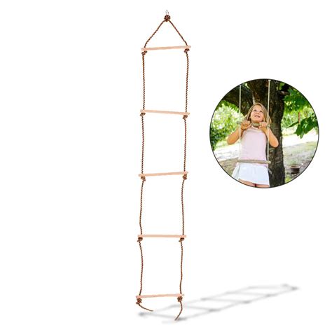 Kids Children Wood Ladder 5 Rungs Ladder Sturdy Indoor Outdoor Rope