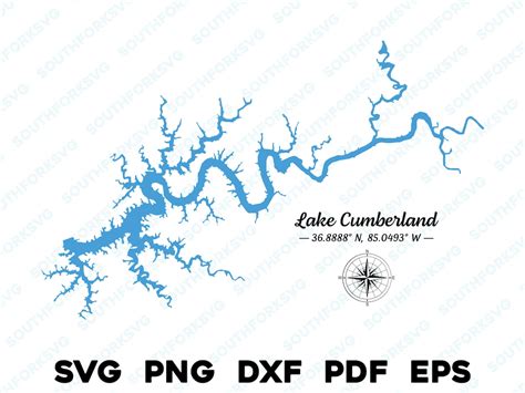 Lake Cumberland Kentucky Map Shape Silhouette Svg Png Dxf Pdf Etsy