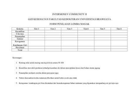 Format Penilaian Lomba Masak - Belajar Jawaban