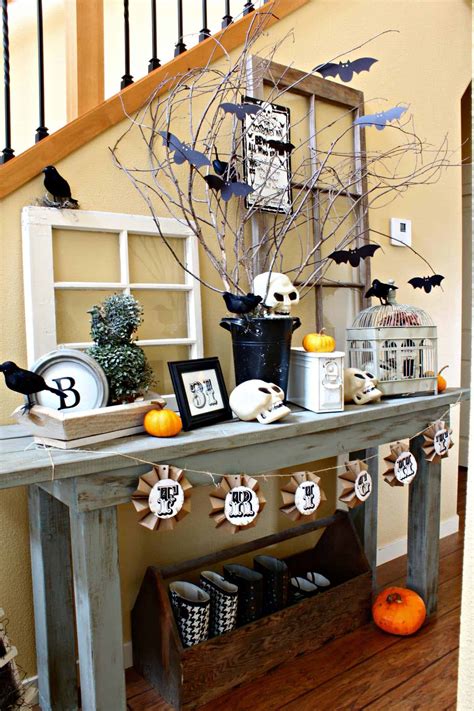 Entry way decorating ideas with a bench, hooks and cute farmhouse decor by wilshire collections #farmhouse #homedecor #wilshirecollections. 25 Ideas To Style Your Console Table With Spooky Halloween ...