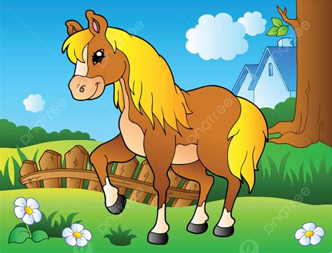 Cartoon Horse On Spring Meadow Graphic Pony Horse Vector Graphic Pony
