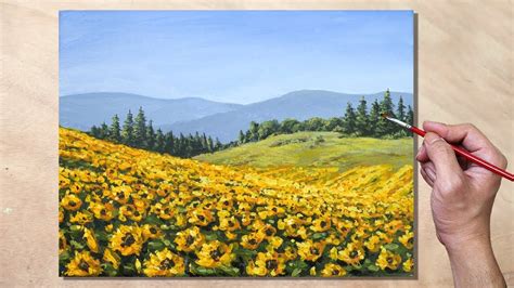 Acrylic Painting Sunflower Field Landscape Youtube Sunflower Canvas