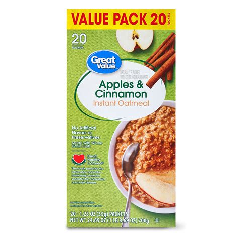 Great Value Apples And Cinnamon Instant Oatmeal 123 Oz 20 Packets