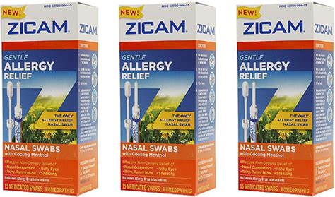 Zicam Gentle Allergy Relief Nasal Swabs With Cooling Menthol 15 Ea Pack Of 3