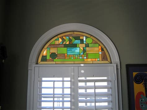 Frank Lloyd Wright Style Arched Stained Glass Window