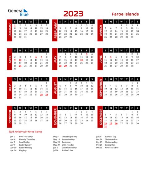 2023 Faroe Islands Calendar With Holidays