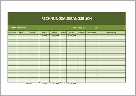Zum verschicken per email die rechnungsvorlage als pdf speichern. Rechnungsausgangsbuch als Excelvorlage