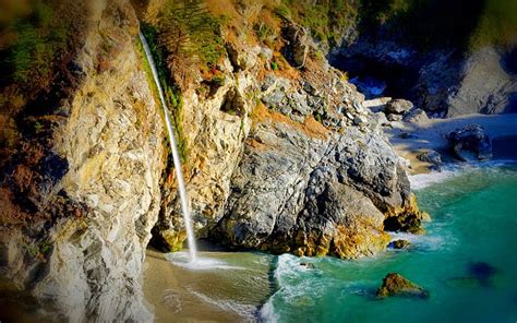 1080p Free Download Rocky Falls Waterfall Cliff Usa Coast Hd