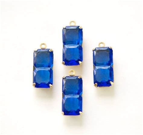 Vintage Rectangle Sapphire Stones 1 Loop Brass By Yummytreasures 329