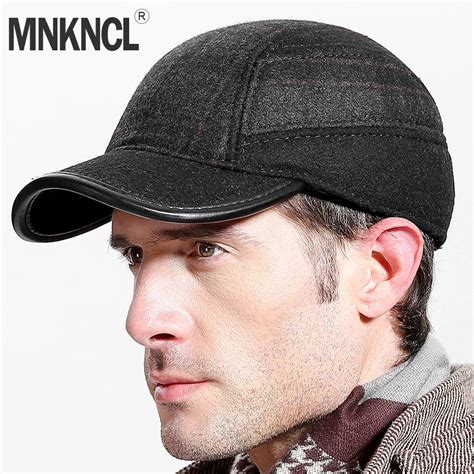 Mnkncl Thickened Autumn Winter Baseball Cap With Ears Mens Wool Hat