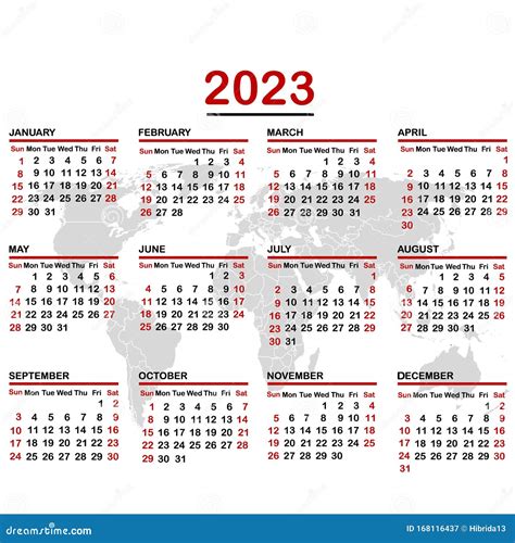 2023 Calendar With World Map Stock Vector Illustration Of Calendar