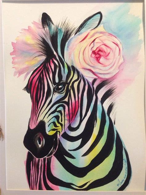 Colorful Rainbow Zebra With Light Pink Rose Flower Crown Animal With