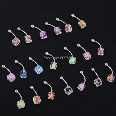 20pcs Acrylic Piercing Bend Navel Belly Bars Button Ring Stainless Steel Body Piercing Jewelry