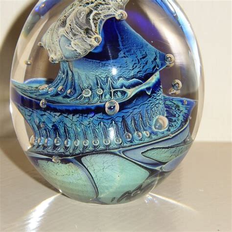 Blown Glass Blue Paperweight Etsy