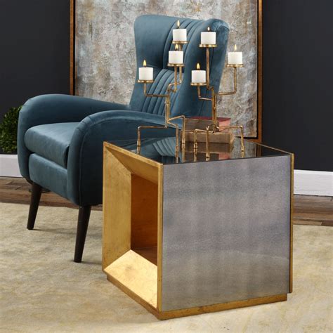 Uttermost Accent Furniture Occasional Tables Flair Gold Cube Table
