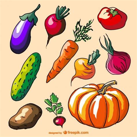 Premium Vector Colorful Doodle Vegetables Set Vegetable Drawing