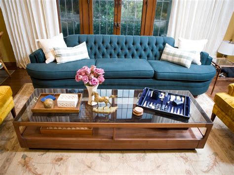 Traditional Living Room With Blue Tufted Sofa Hgtv