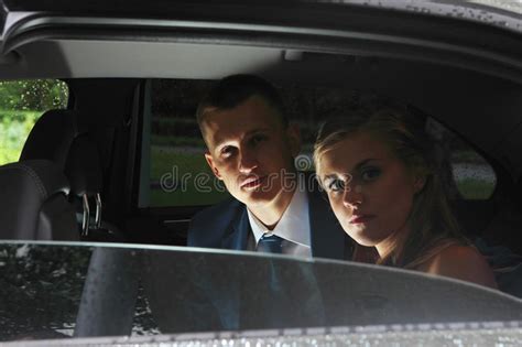 Couple Looking Out Window Car While The Rear Seat Stock Photo Image