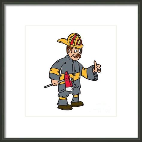 Fireman Firefighter Axe Thumbs Up Cartoon Framed Print By Aloysius Patrimonio Fireman Retro