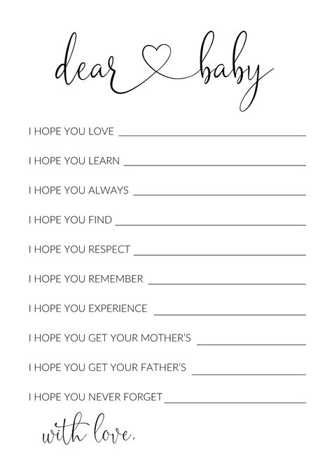 Dear Baby Wishes For Baby Printable Floral Dear Baby Cards Etsy