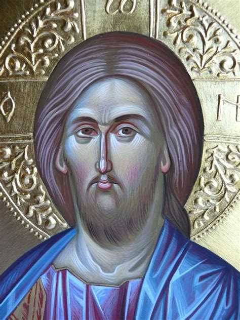 Jesus Christ Pantocrator icon, hand painted, byzantine art, Greek icon