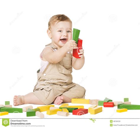 Child Playing Toys Blocks Children Development Concept Baby Kid Stock