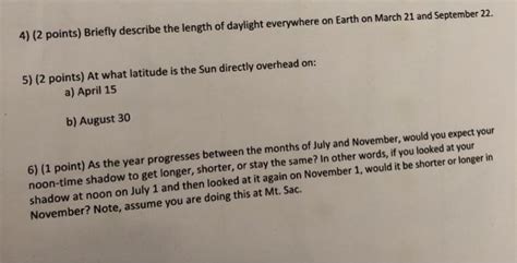 Solved 4 2 Points Briefly Describe The Length Of Daylight