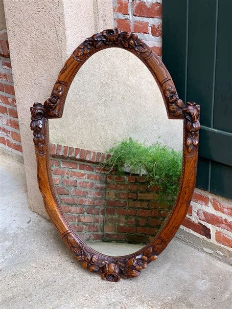 Antique French Carved Oak Wall Mirror Frame Baroque Renaissance Floral