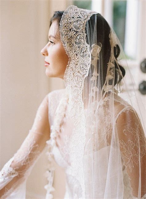 Mantilla Bridal Veil Silk Tulle Alencon Lace Cathedral Veil Chapel