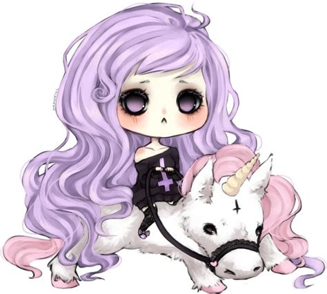 Chibi Pastel Goth Girl With Her Unicorn Anime Art Pinterest