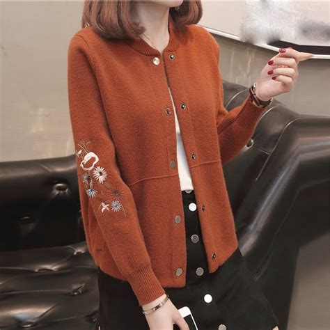 Autumn Winter Vintage Floral Embroidery Sweater Cardigans Women