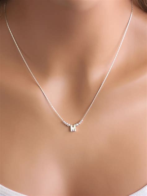 Sparkly Dainty Sterling Silver Initial Necklace Sterling Silver Initial Necklace Silver