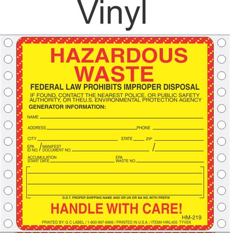 Hazardous Waste Vinyl Labels Hwl V