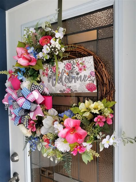 Summer Door Hanger Welcome Wreath Spring Wreath Etsy