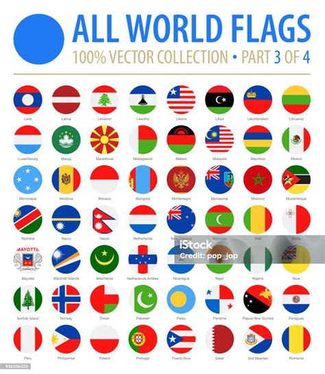 Världens Flaggor Vektor Rund Platt Ikoner Del 3 Av 4 Vektorgrafik Och