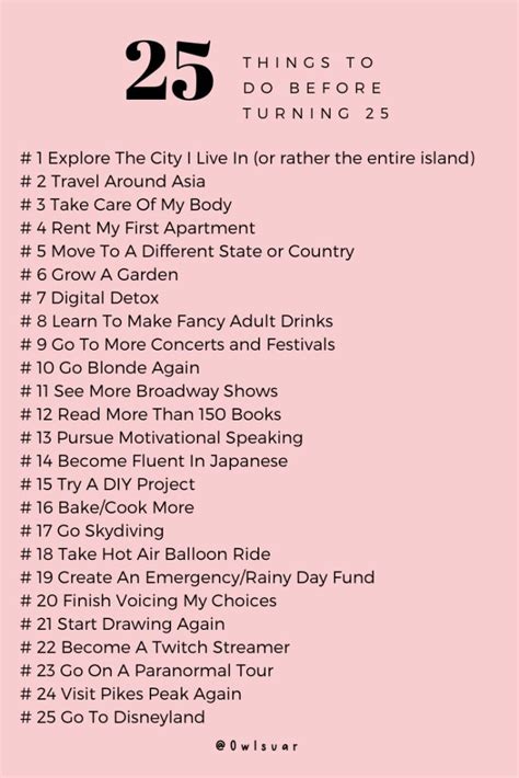 25 Things To Do Before Turning 25 Life Goals List Bucket List Ideas For Women Self