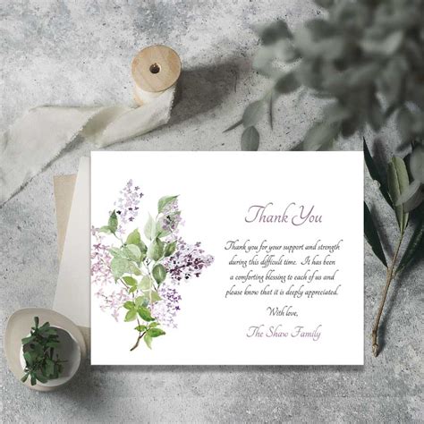 Lilac Bereavement Thank You Card Printable Template Custom Wording