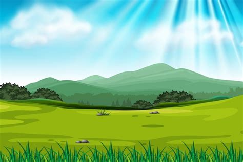 Background Scene With Green Field Premium Vector