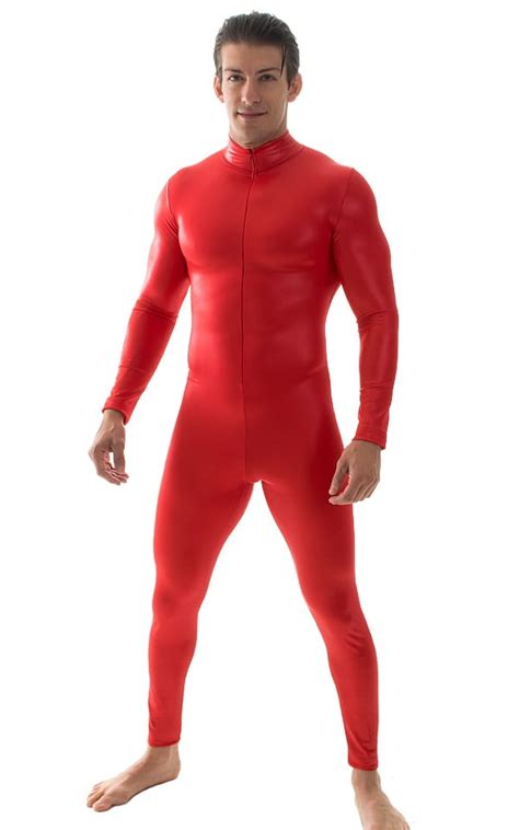 Full Bodysuit Suit For Men In Wet Look Red