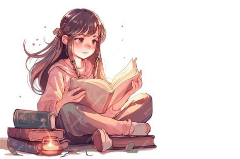 Premium Photo Cute Young Woman Reading Book Anime Style Background